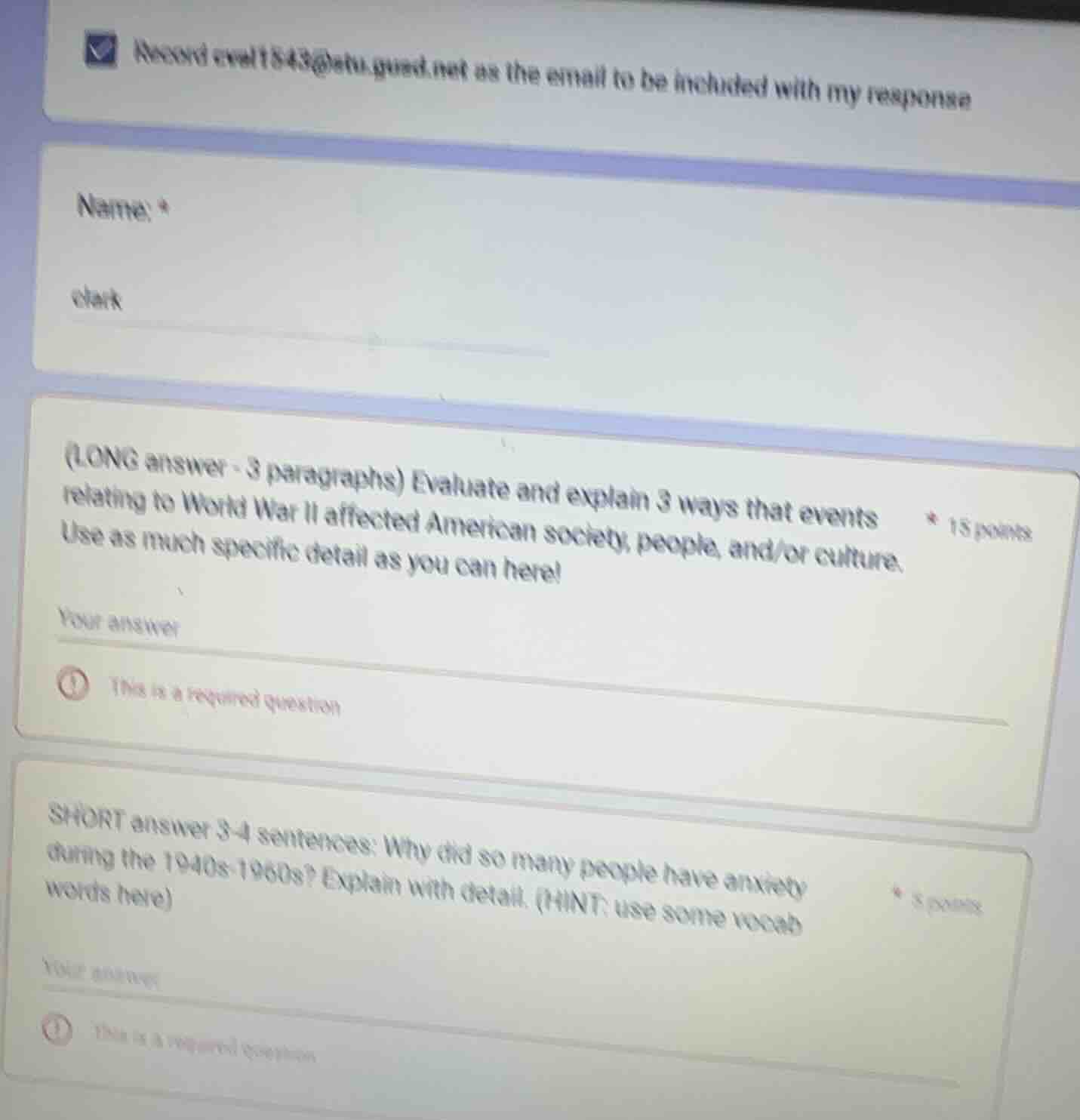 record eval1543@stu.gued.net as the email to be included with my respon…