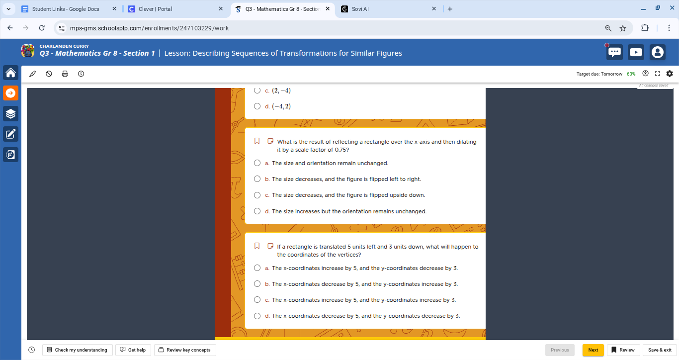 c. $(2,-4)$ d. $(-4,2)$ what is the result of reflecting a rectangle ov…