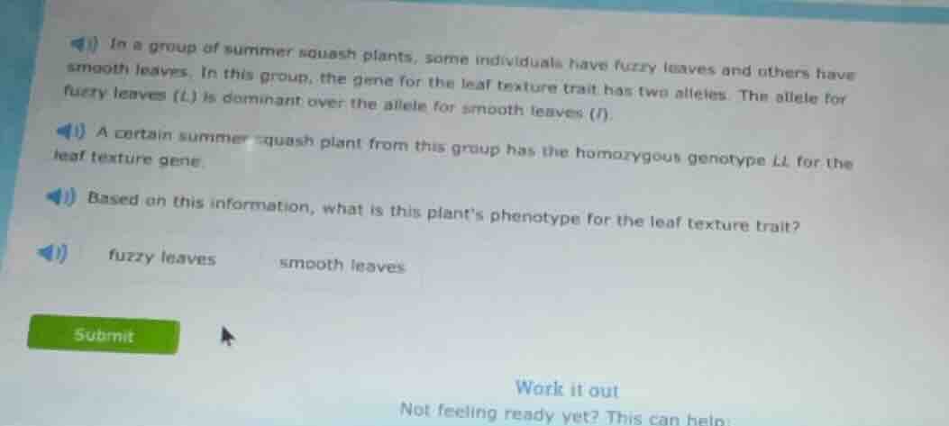 1) in a group of summer squash plants, some individuals have fuzzy leav…