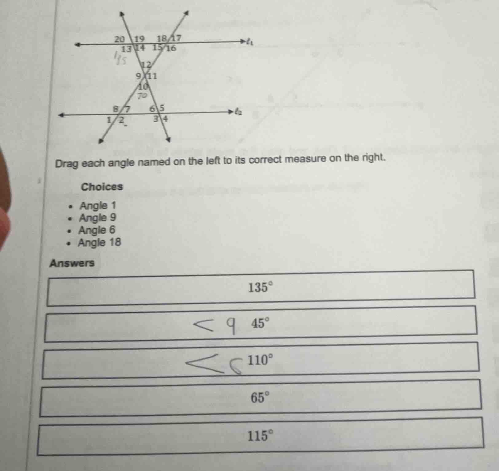 drag each angle named on the left to its correct measure on the right. …