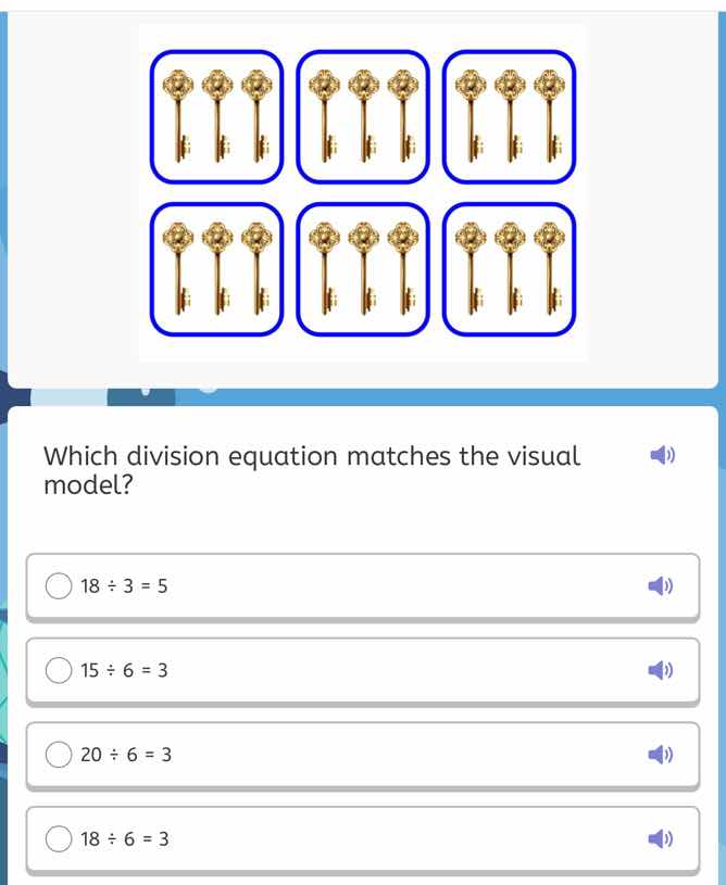 which division equation matches the visual model?18 ÷ 3 = 515 ÷ 6 = 320…