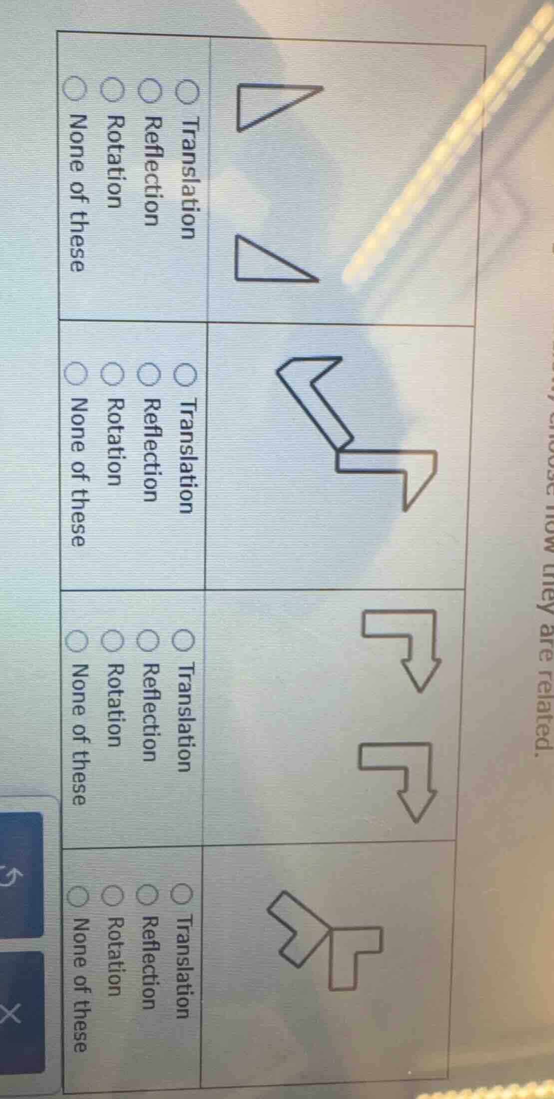 choose how they are related.1.○ translation○ reflection○ rotation○ none…