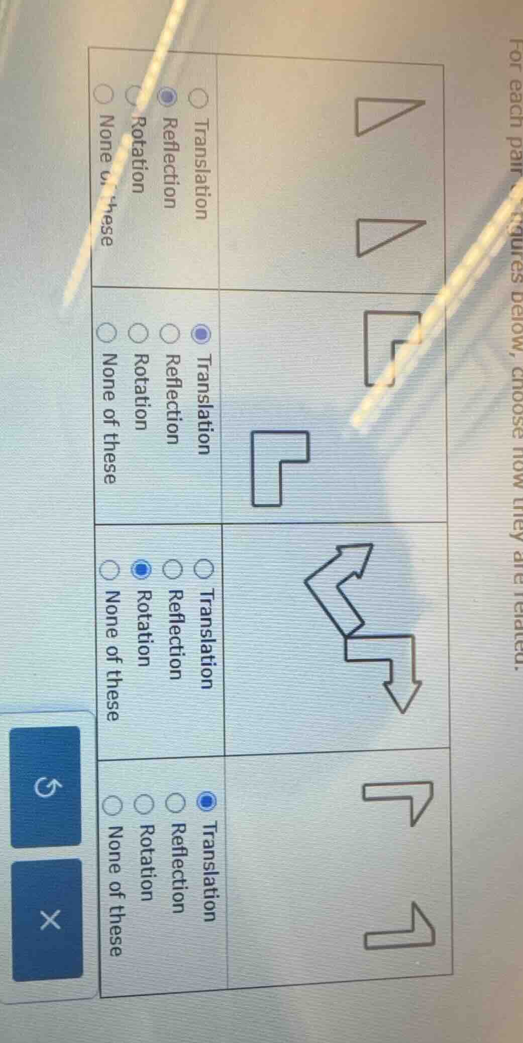 for each pair of figures below, choose how they are related.1.□ transla…