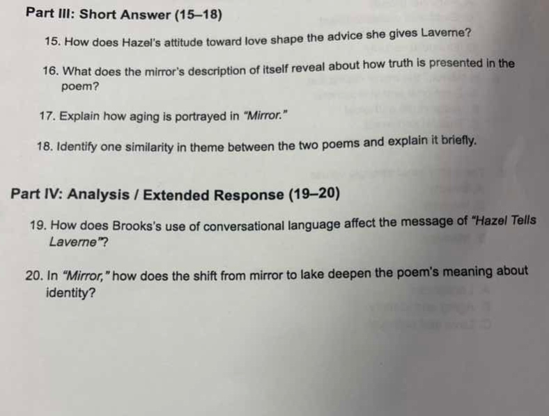 part iii: short answer (15-18) 15. how does hazels attitude toward love…
