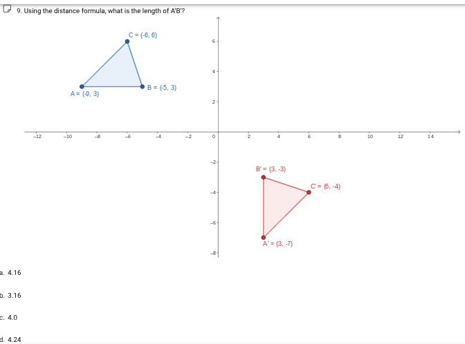 9. using the distance formula, what is the length of ab? c = (-6, 6) a …