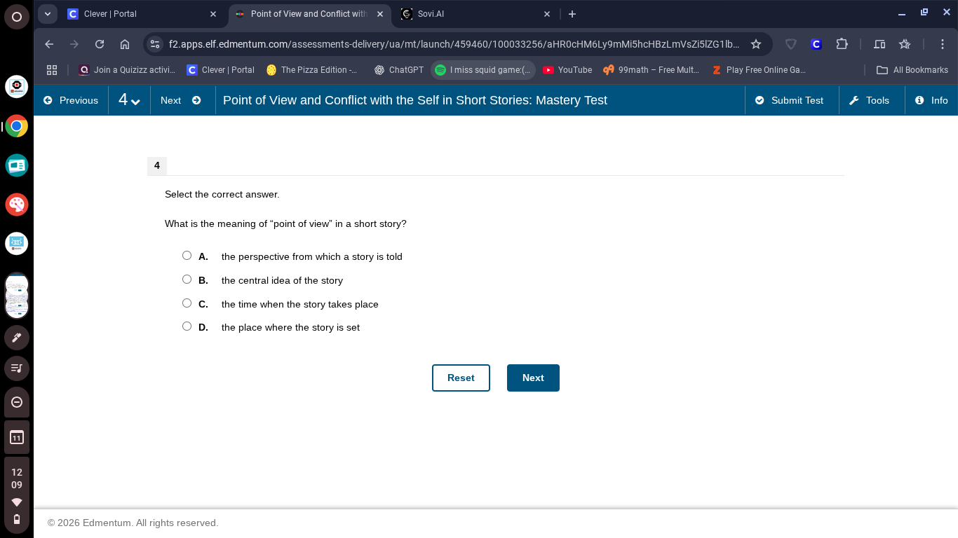 point of view and conflict with the self in short stories: mastery test…