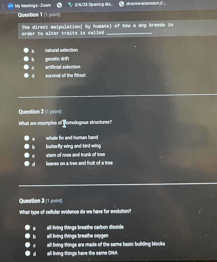 question 1 (1 point)the direct maipulation( by humans) of how a dog bre…