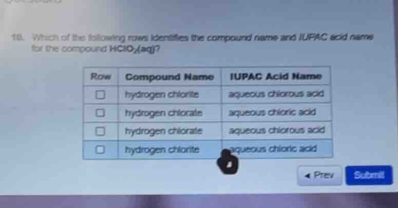 10. which of the following rows identifies the compound name and iupac …