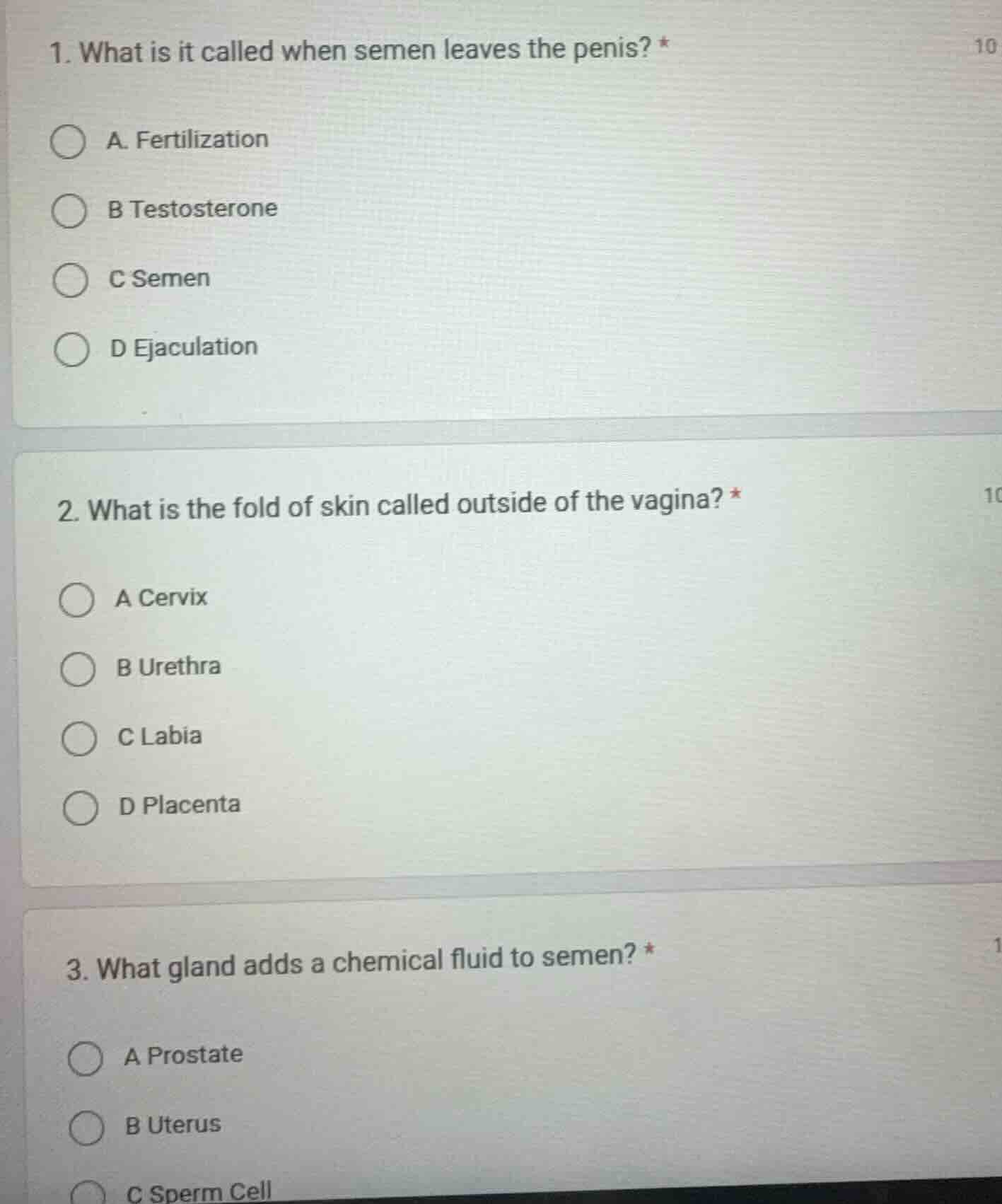 1. what is it called when semen leaves the penis? *a. fertilizationb te…