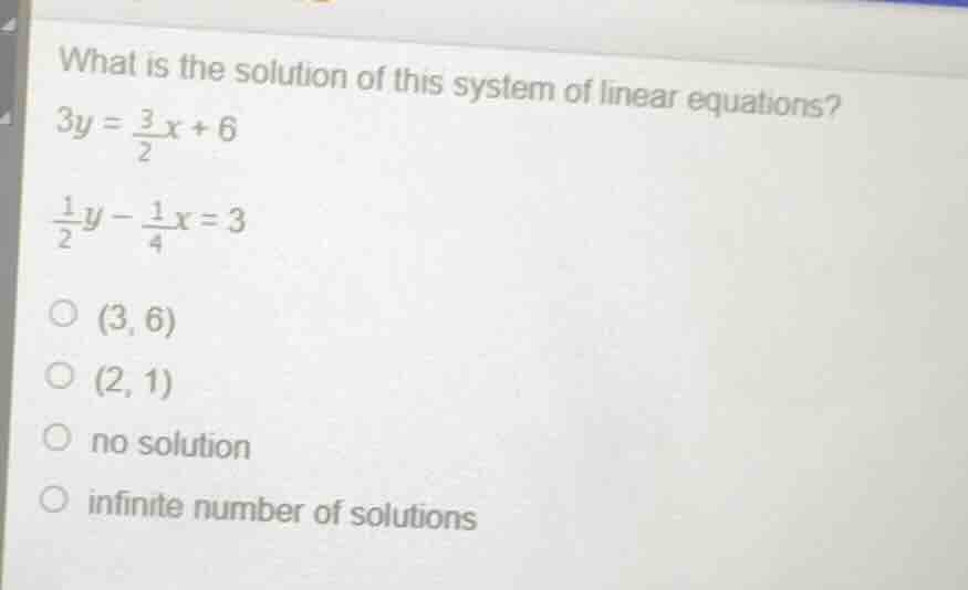 what is the solution of this system of linear equations? $3y = \\frac{3…