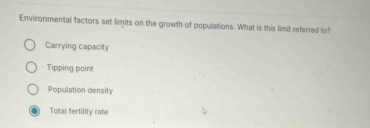 environmental factors set limits on the growth of populations. what is …