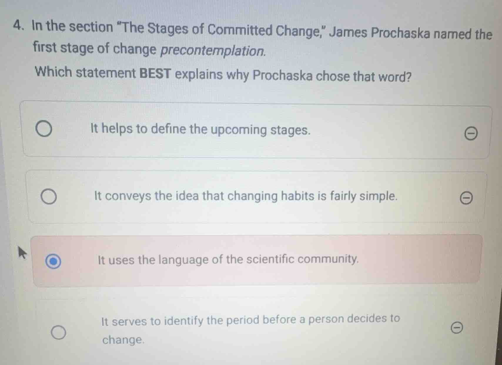 4. in the section \the stages of committed change,\ james prochaska nam…