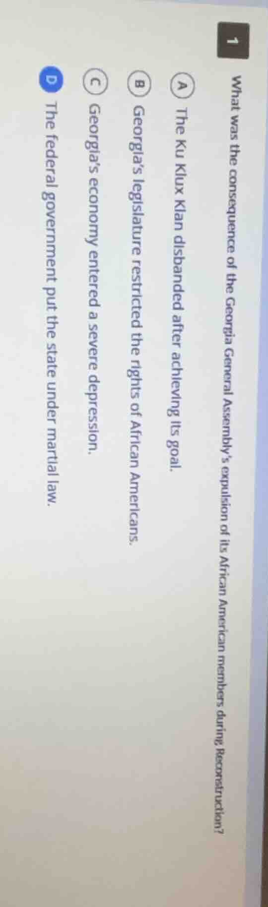 1 what was the consequence of the georgia general assemblys expulsion o…