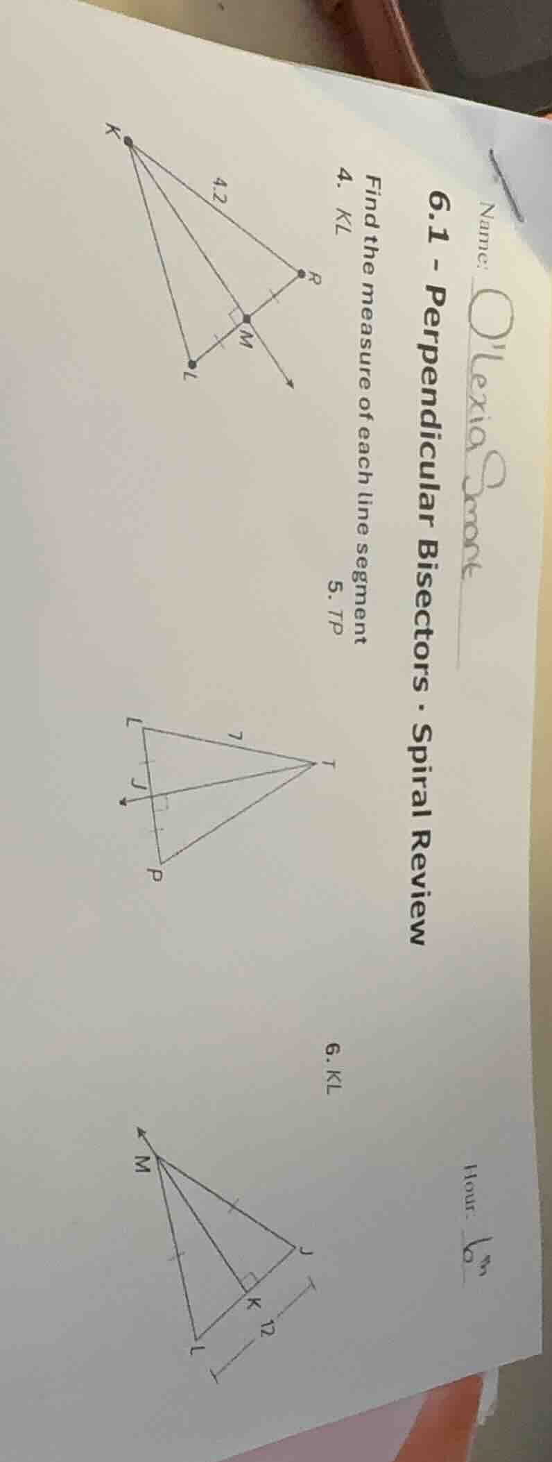 name: olexia smarthour: 6m6.1 - perpendicular bisectors · spiral review…