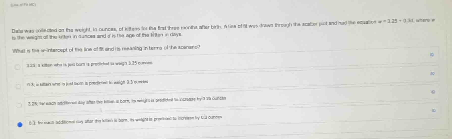 data was collected on the weight, in ounces, of kittens for the first t…