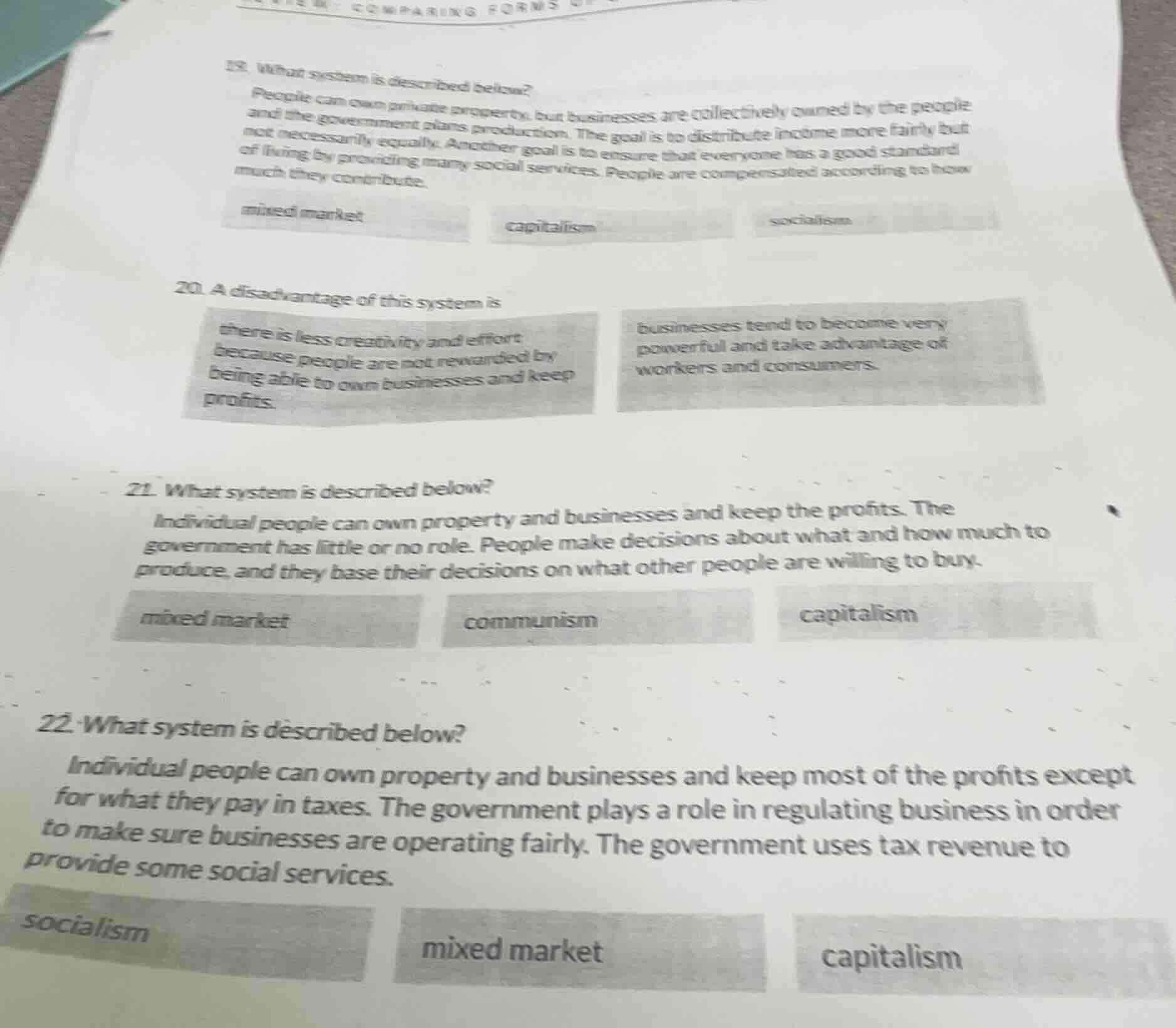 19. what system is described below?people can own private property, but…