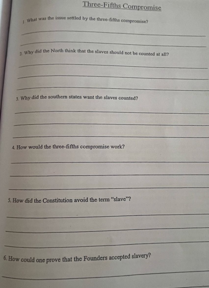 three-fifths compromise 1. what was the issue settled by the three-fift…