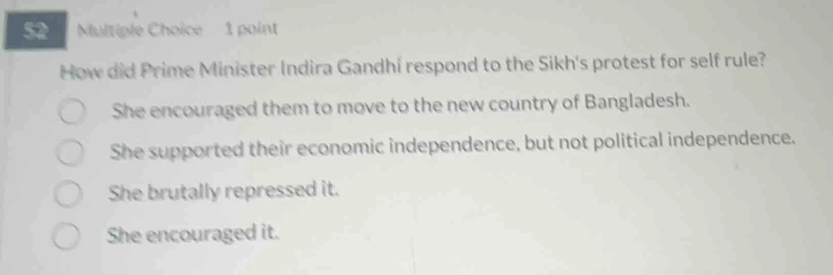 s2 multiple choice 1 point how did prime minister indira gandhi respond…
