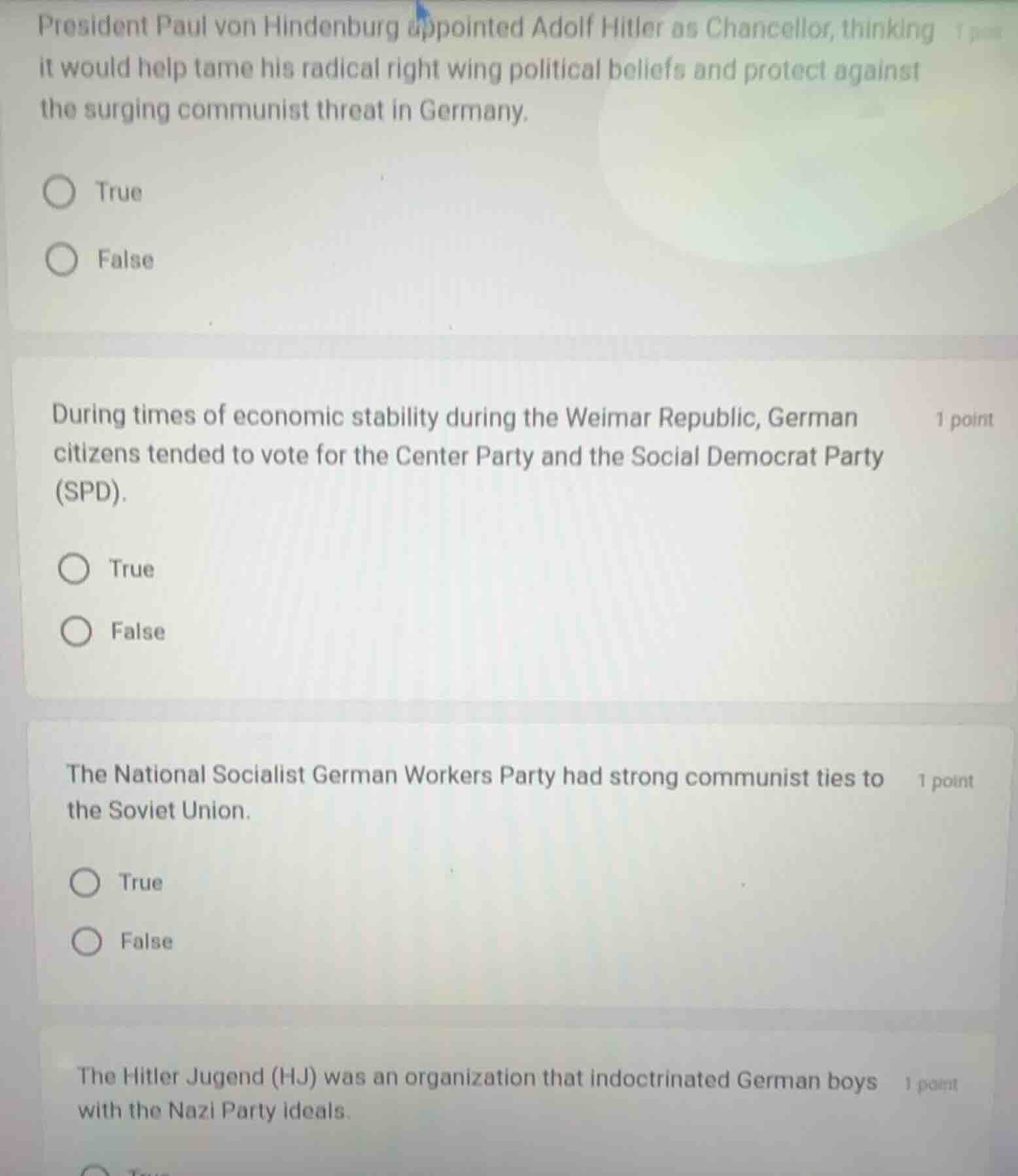 1 point president paul von hindenburg appointed adolf hitler as chancel…