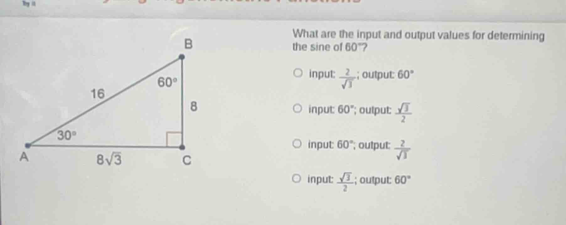 what are the input and output values for determining the sine of 60°? ○…