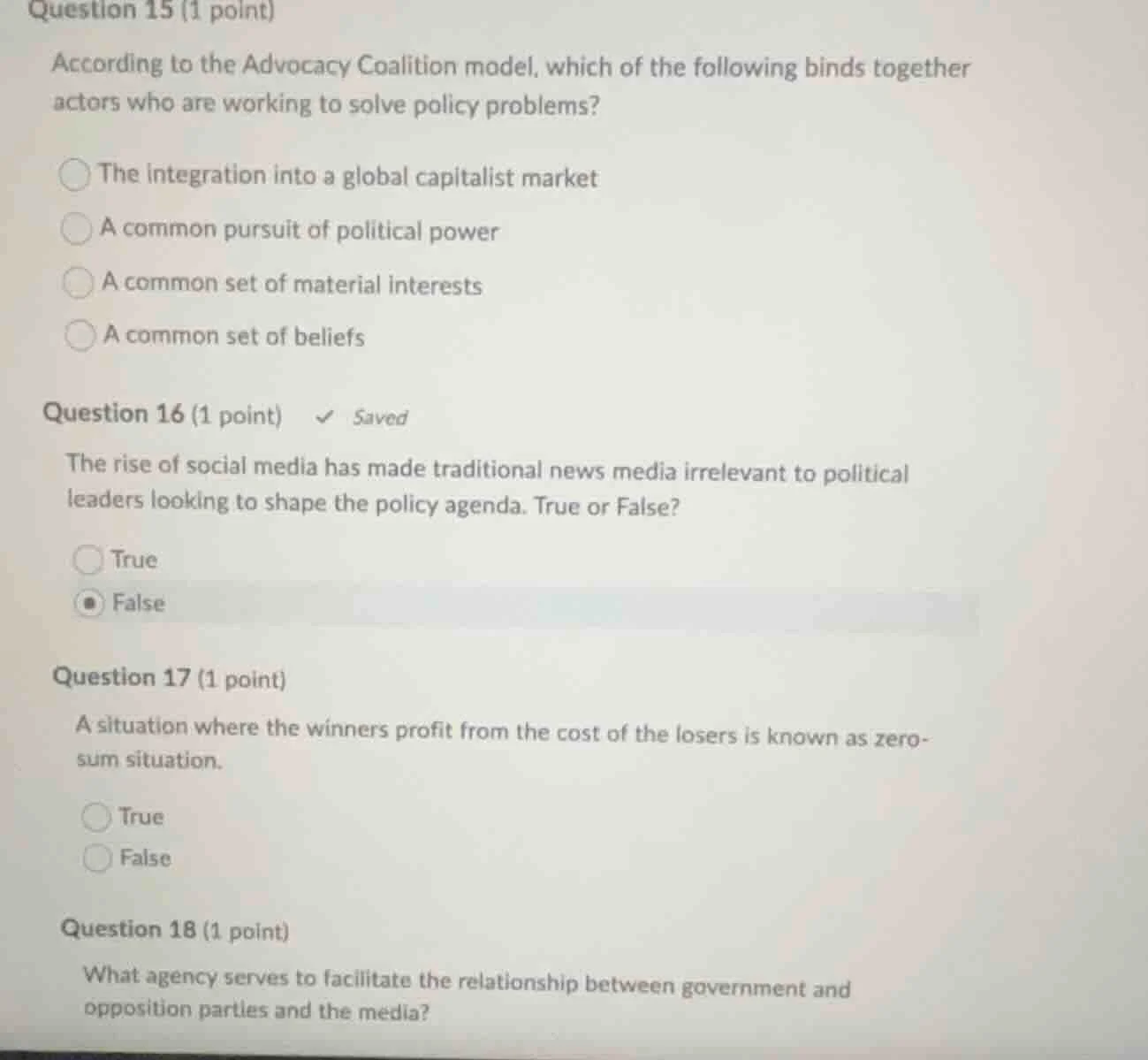 question 15 (1 point)according to the advocacy coalition model, which o…