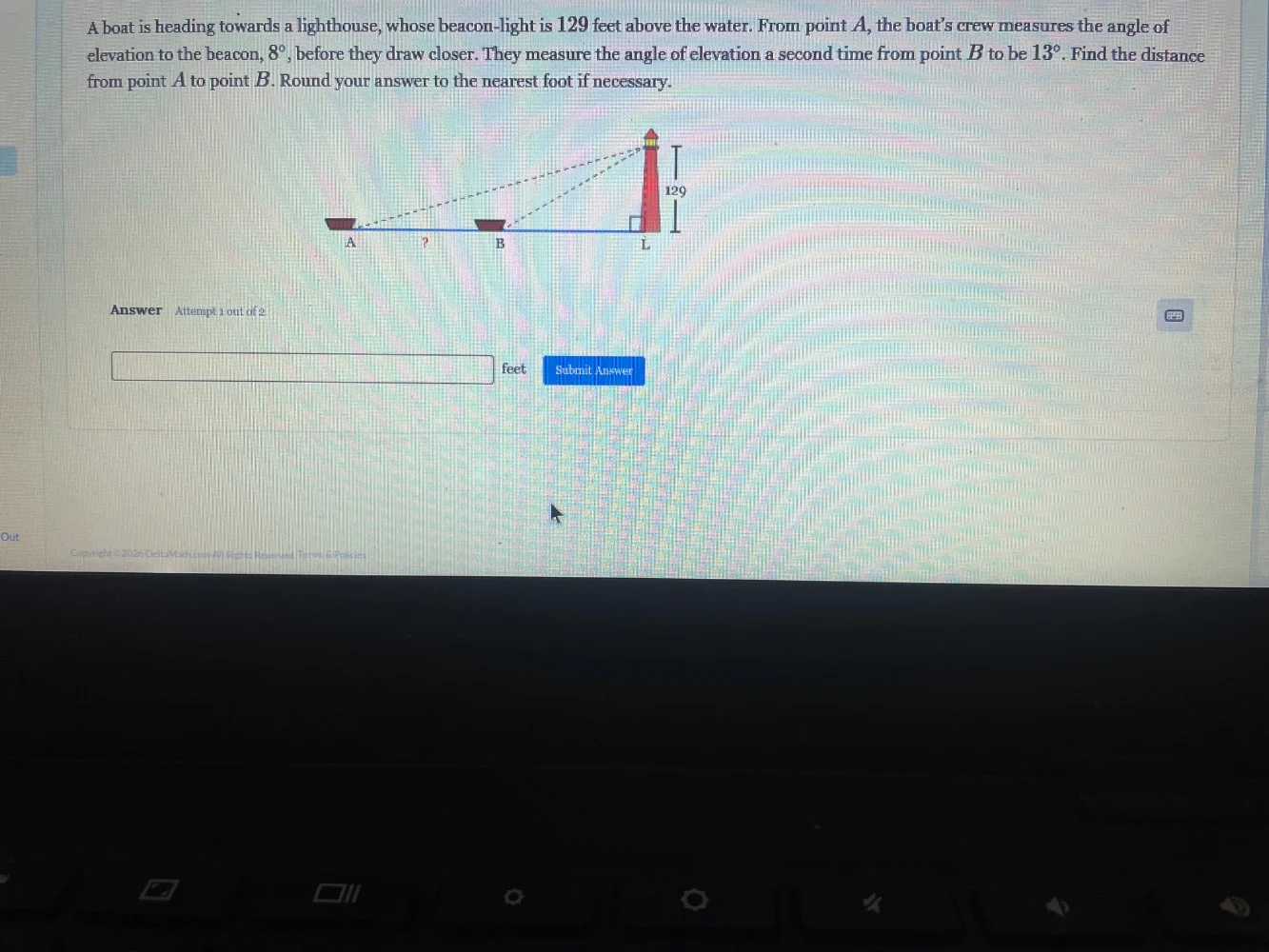 a boat is heading towards a lighthouse, whose beacon-light is 129 feet …