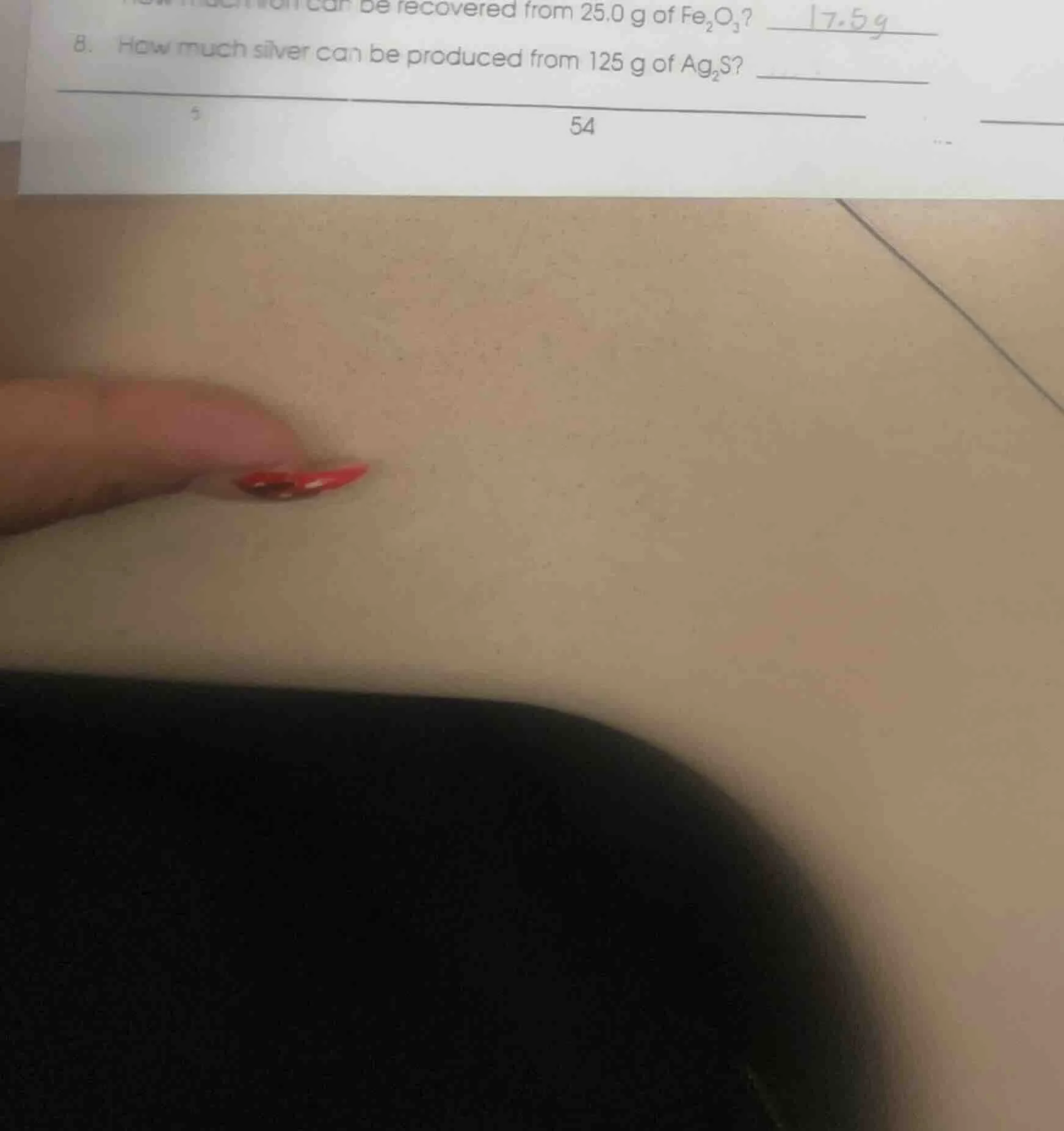 can be recovered from 25.0 g of $ce{fe_{2}o_{3}}$? $\boldsymbol{17.5g}$…