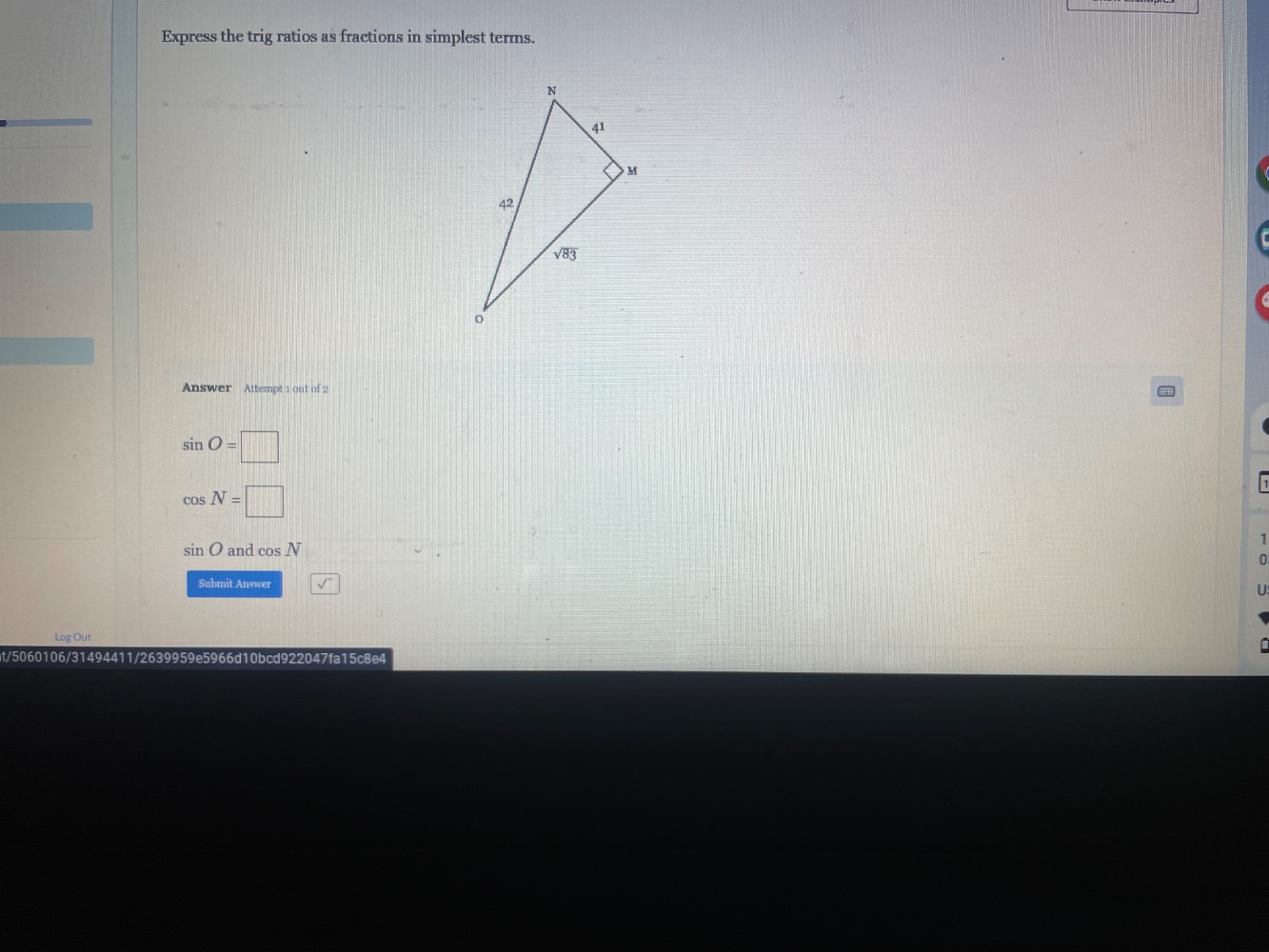 express the trig ratios as fractions in simplest terms. answer attempt …
