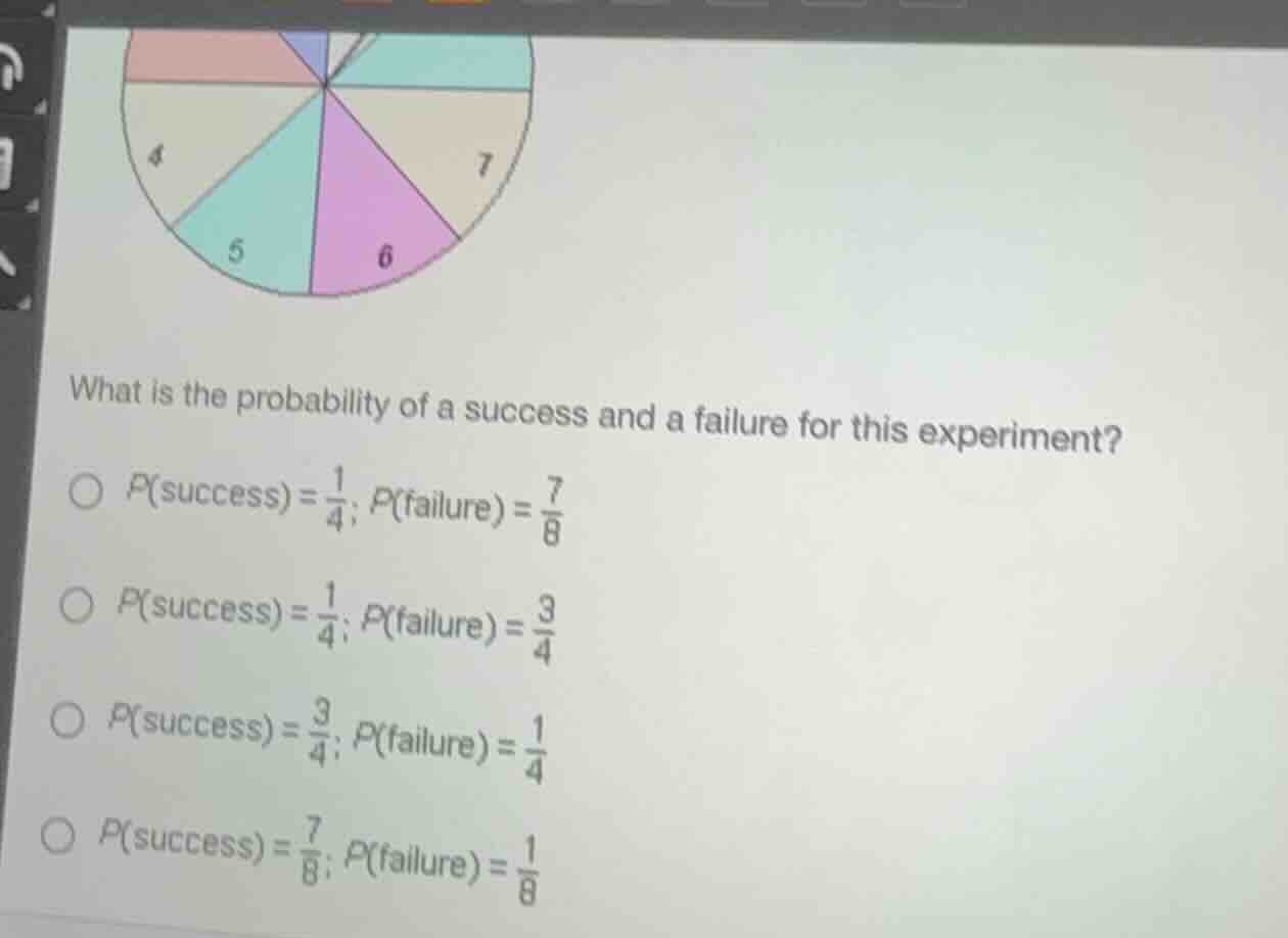 what is the probability of a success and a failure for this experiment?…