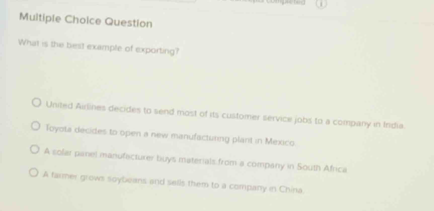 multiple choice question what is the best example of exporting? united …