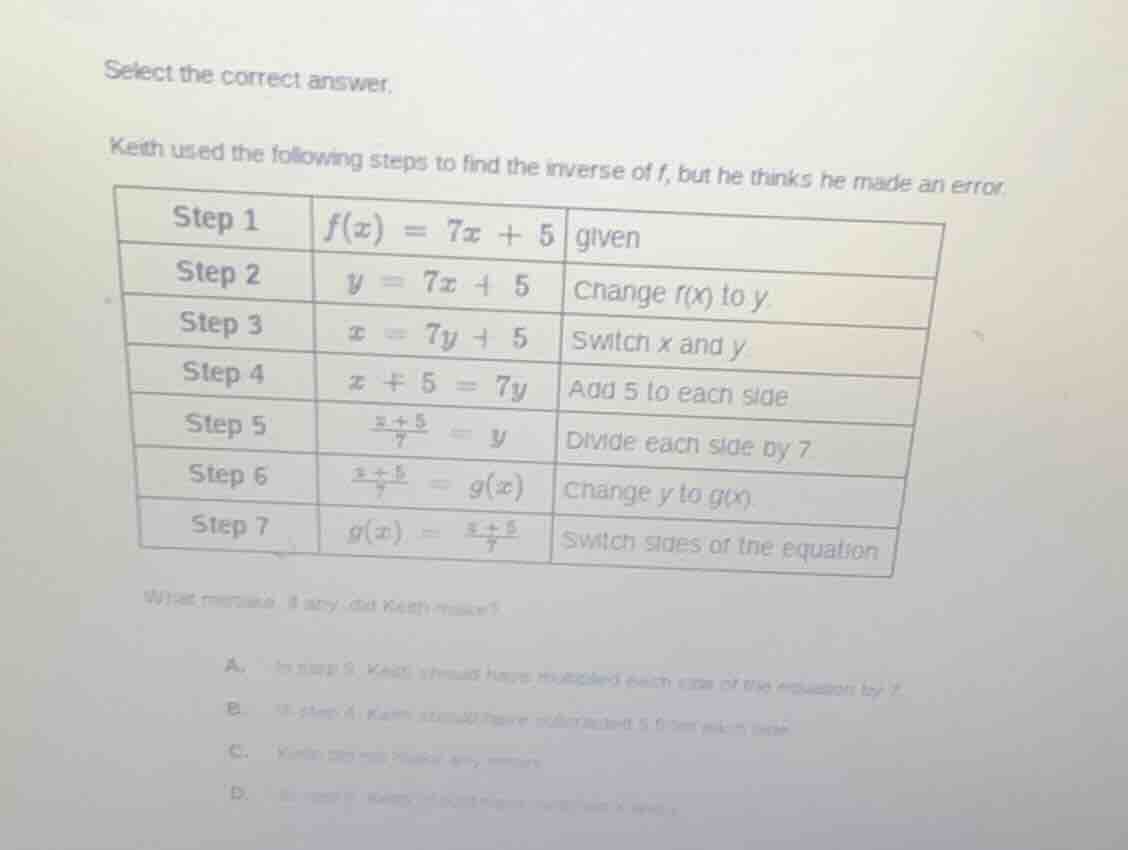 select the correct answer. keith used the following steps to find the i…