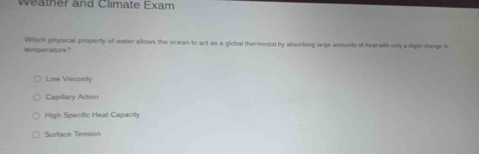weather and climate exam which physical property of water allows the oc…
