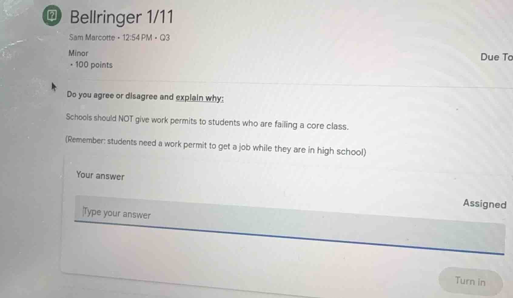 bellringer 1/11 sam marcotte · 12:54 pm · q3 minor · 100 points do you …