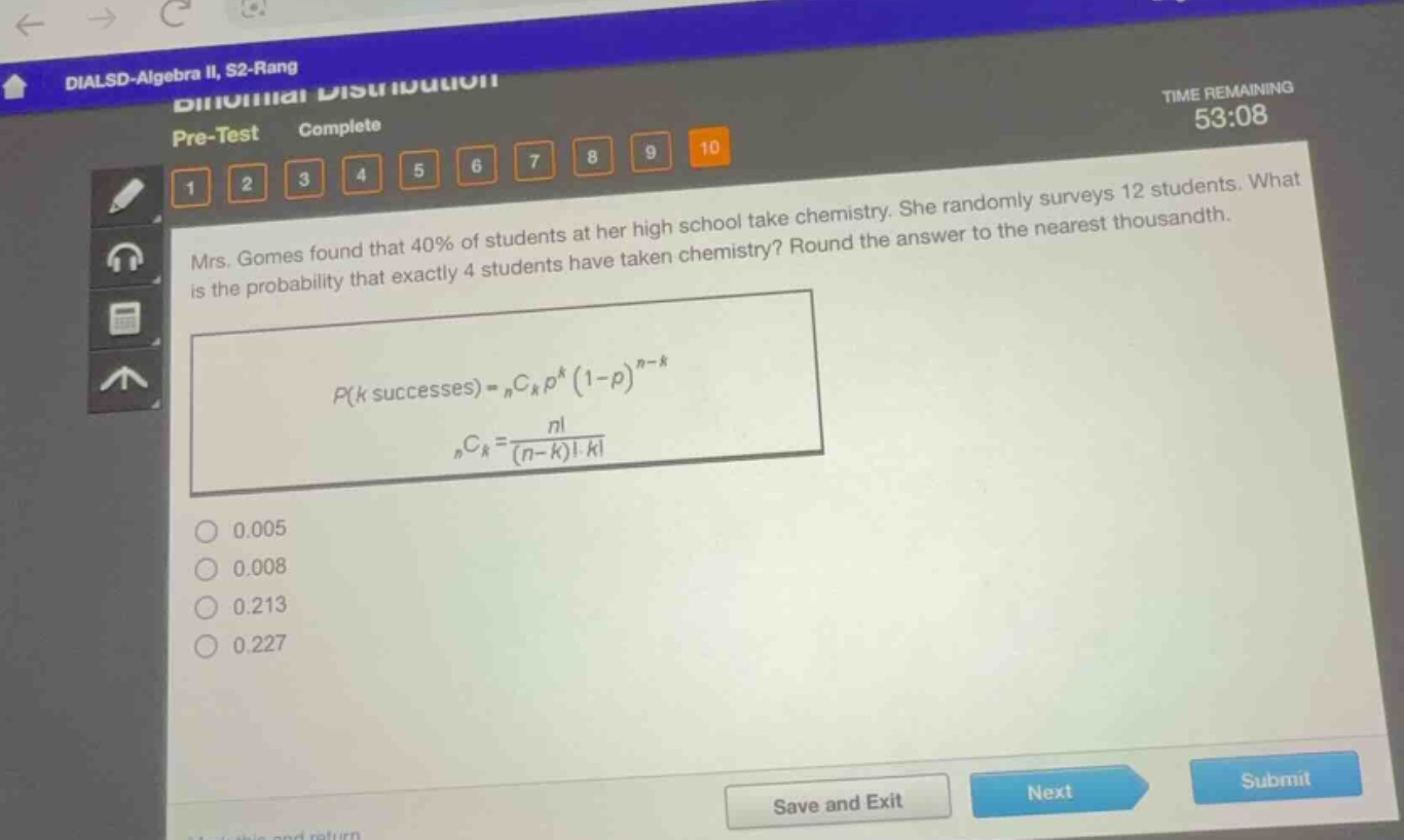 dialsd-algebra ii, s2-rang binomial distribution pre-test complete time…