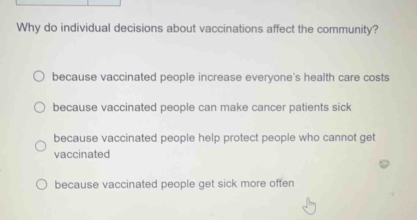 why do individual decisions about vaccinations affect the community? be…
