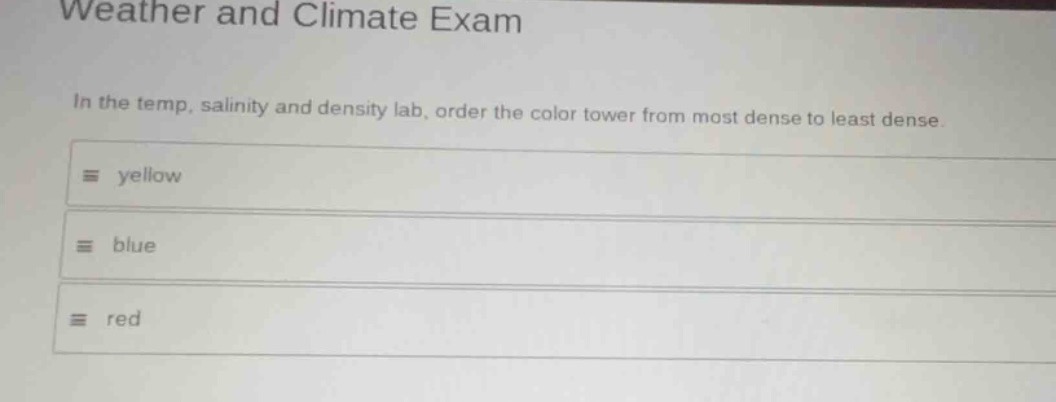weather and climate exam in the temp, salinity and density lab, order t…