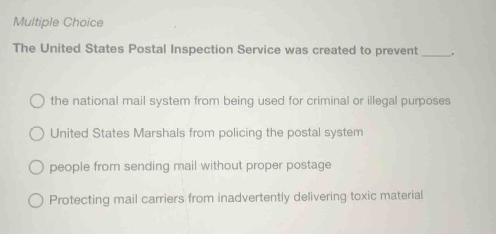 multiple choice the united states postal inspection service was created…