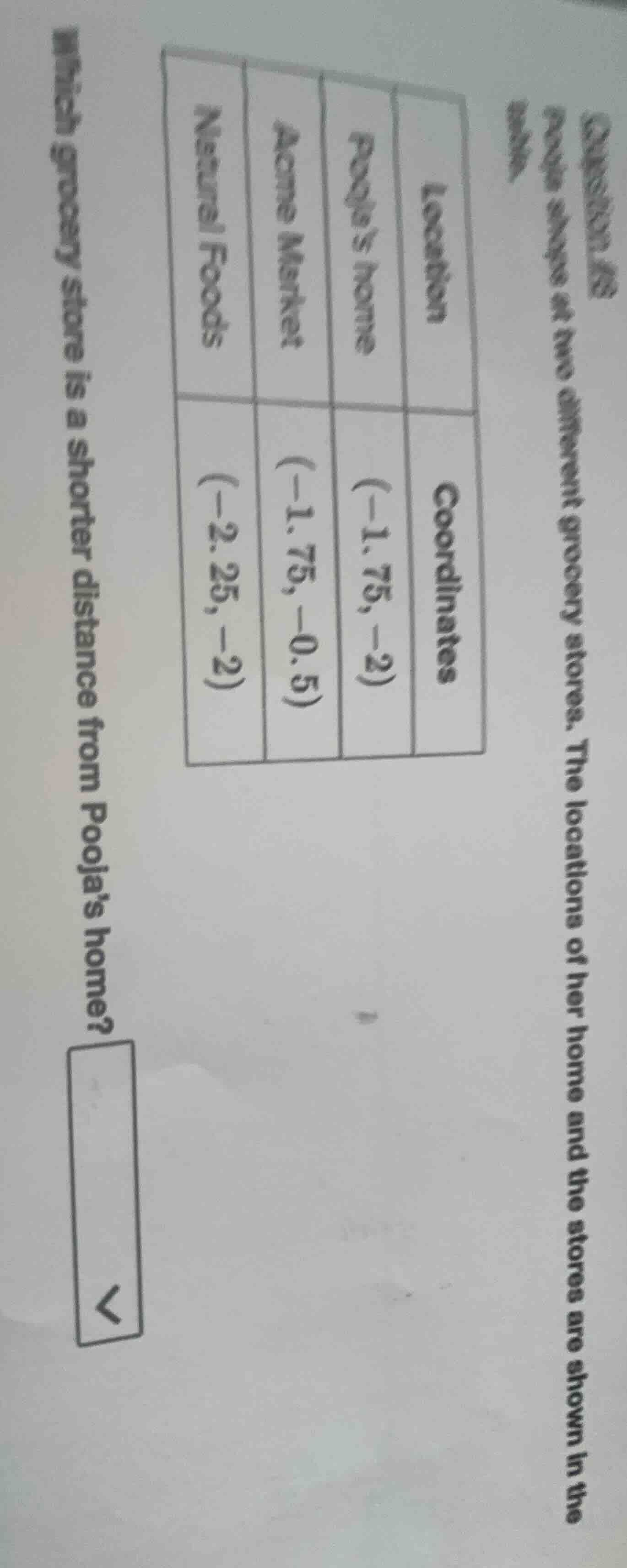 question 18 pooja shops at two different grocery stores. the locations …