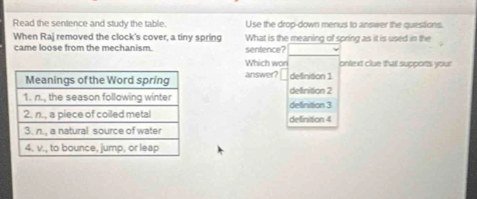 read the sentence and study the table. when raj removed the clocks cove…