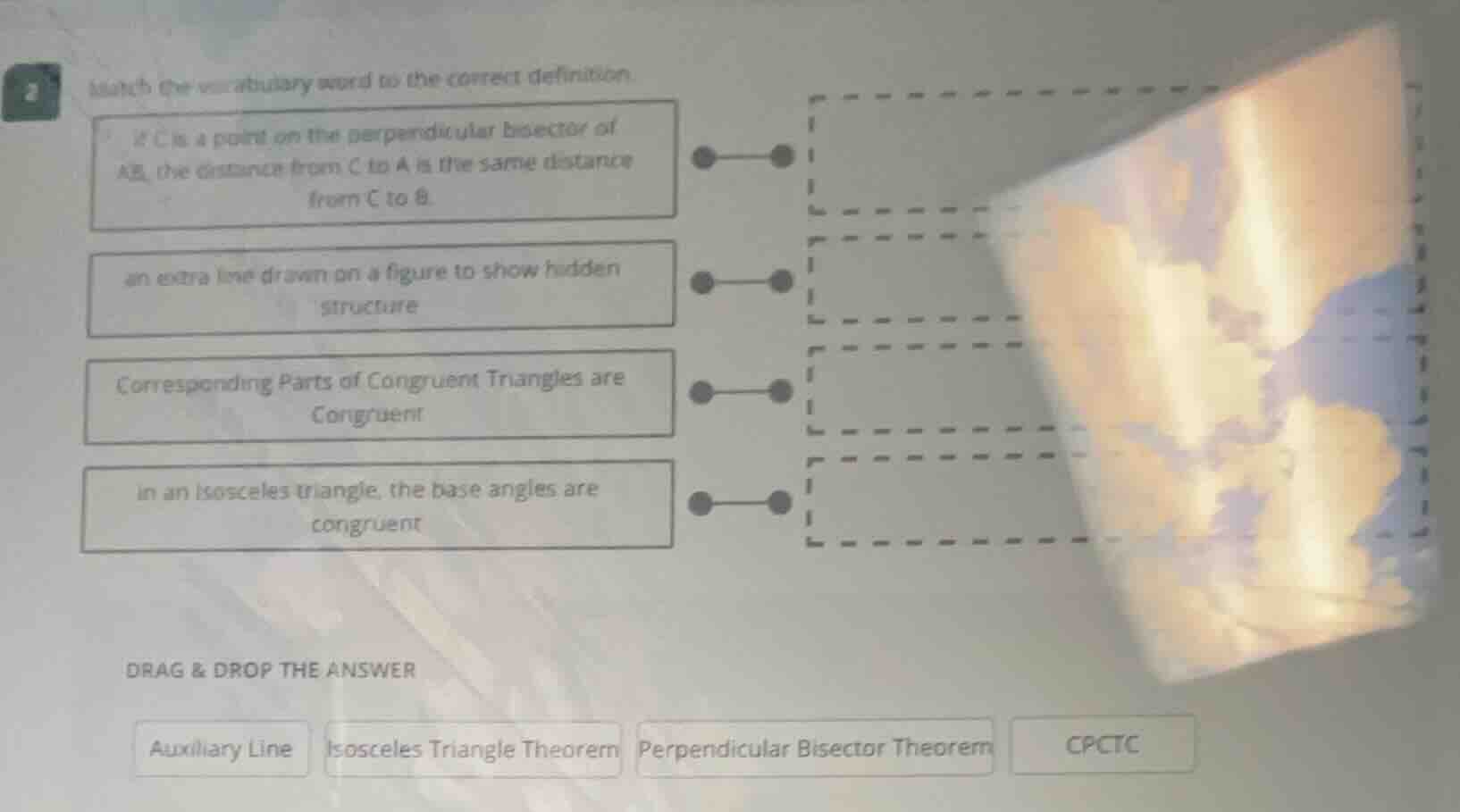 2 match the vocabulary word to the correct definition. if c is a point …