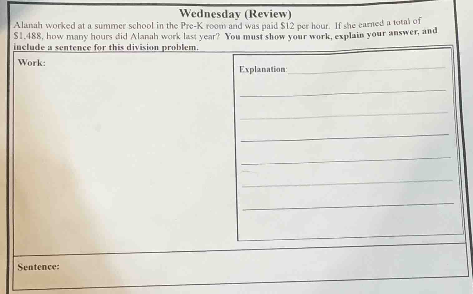 wednesday (review) alanah worked at a summer school in the pre-k room a…