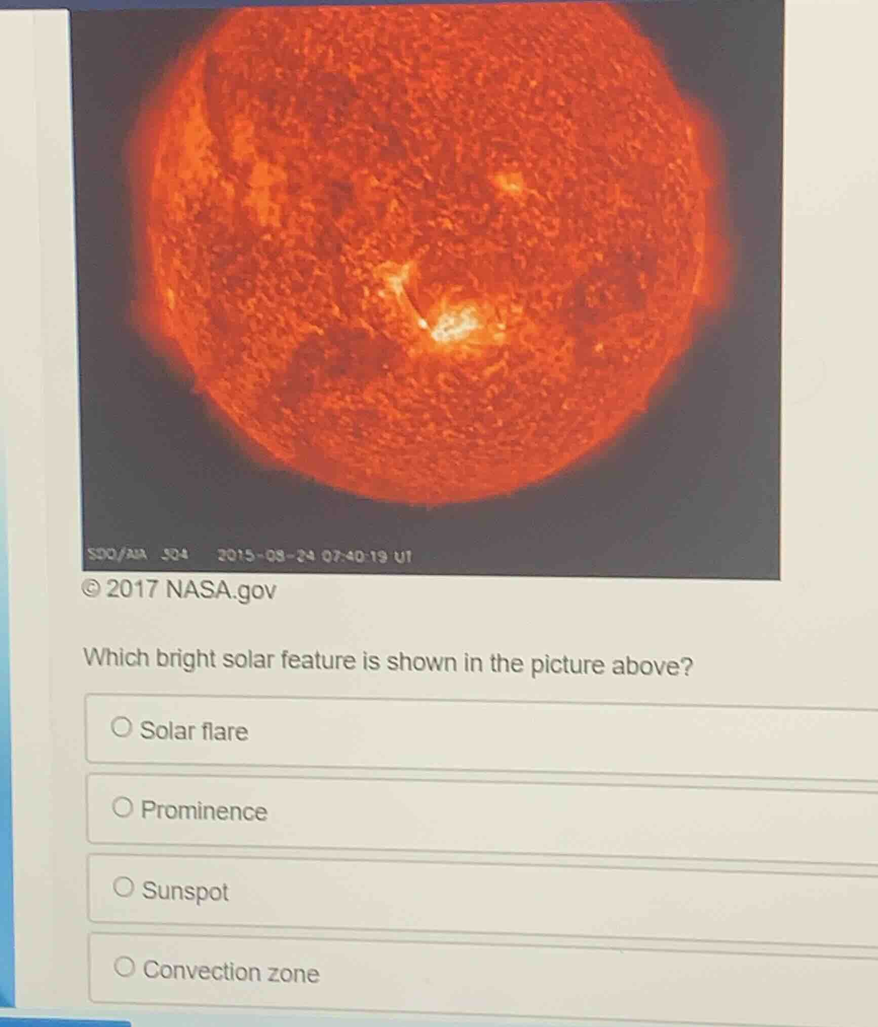 © 2017 nasa.gov which bright solar feature is shown in the picture abov…