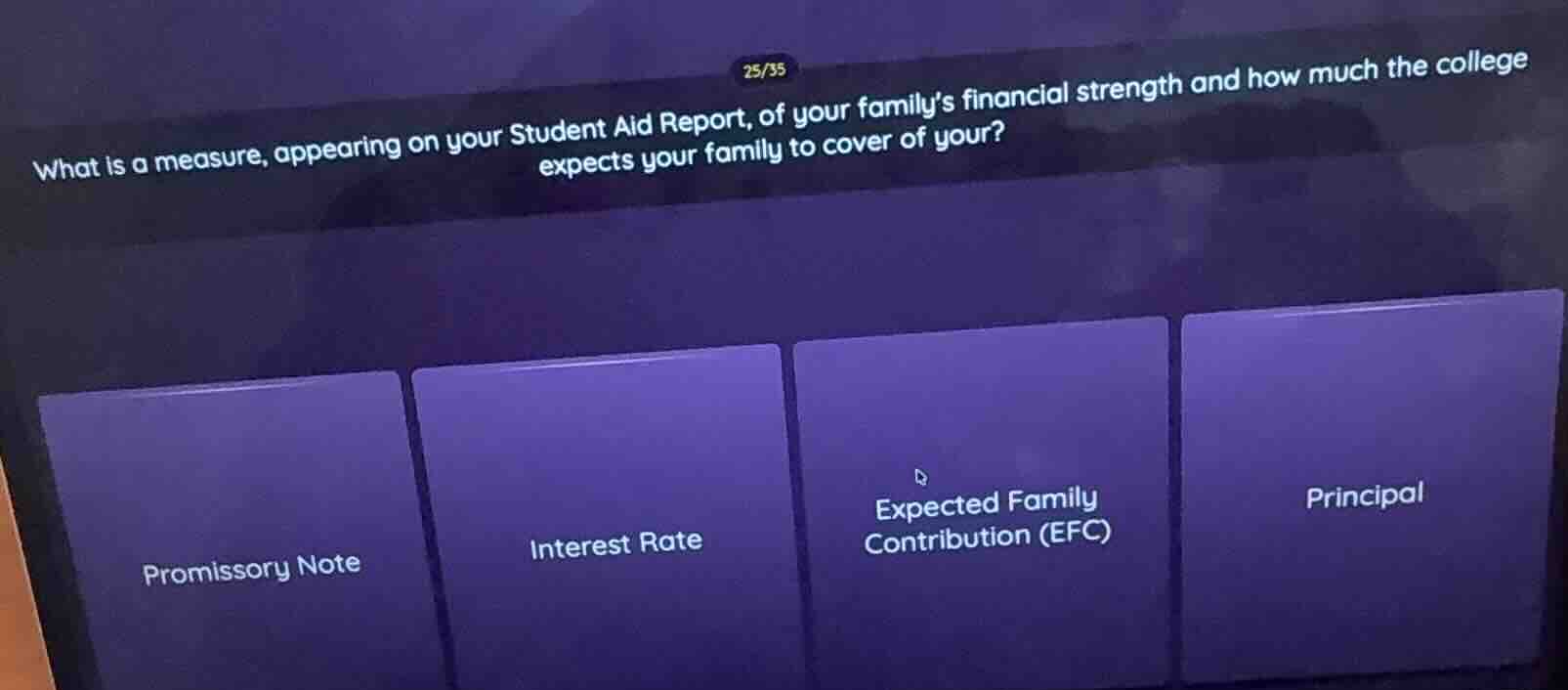 25/35 what is a measure, appearing on your student aid report, of your …