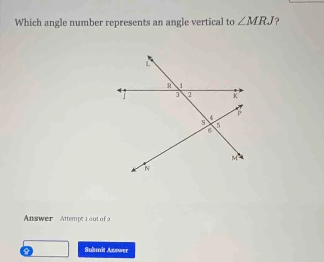 which angle number represents an angle vertical to $angle mrj$? answer …