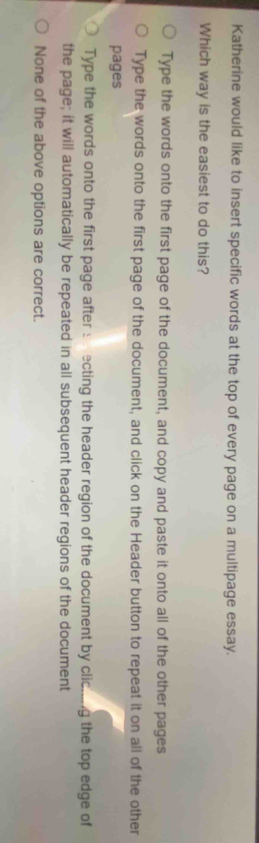 katherine would like to insert specific words at the top of every page …
