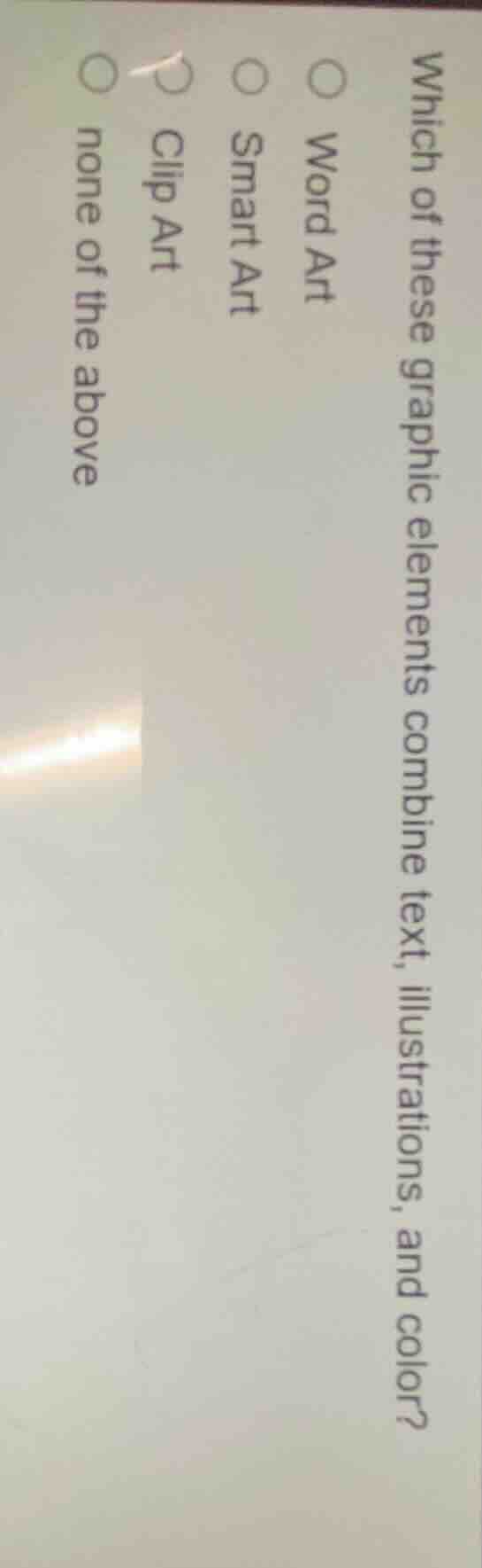 which of these graphic elements combine text, illustrations, and color?…