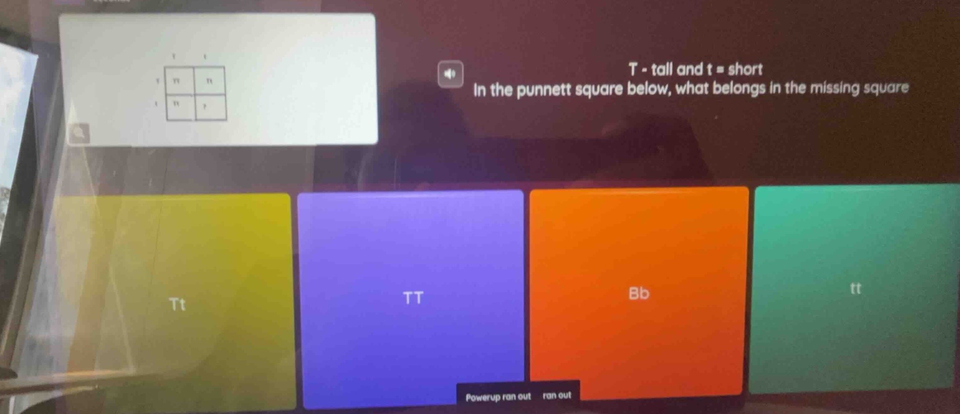 t - tall and t = short in the punnett square below, what belongs in the…