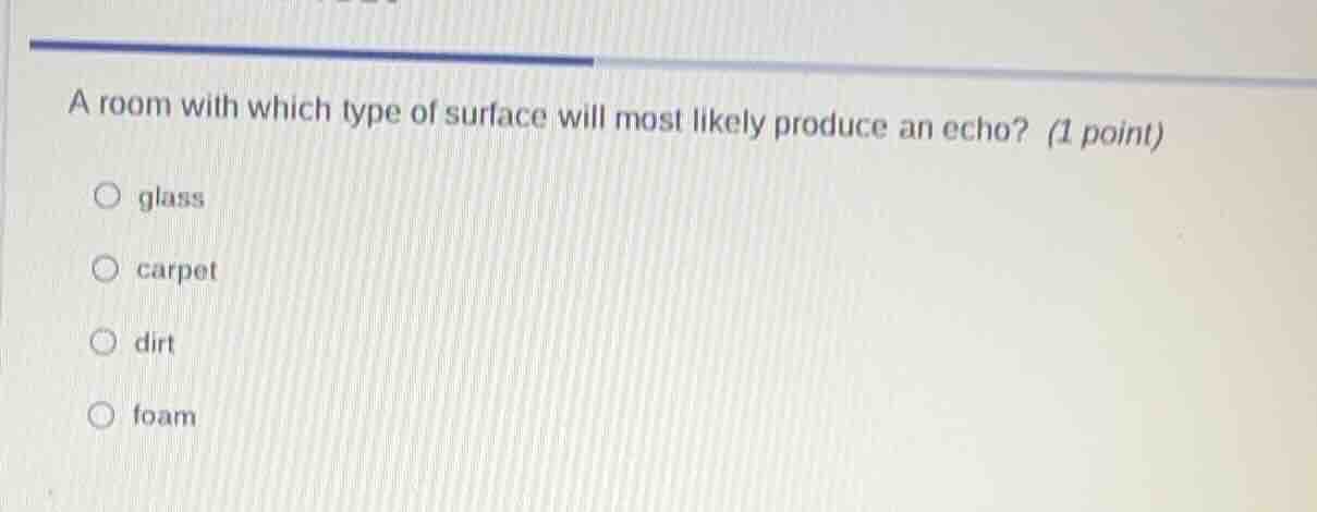a room with which type of surface will most likely produce an echo? (1 …