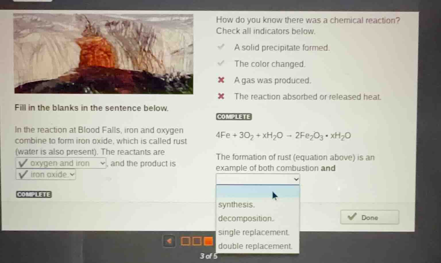 how do you know there was a chemical reaction? check all indicators bel…