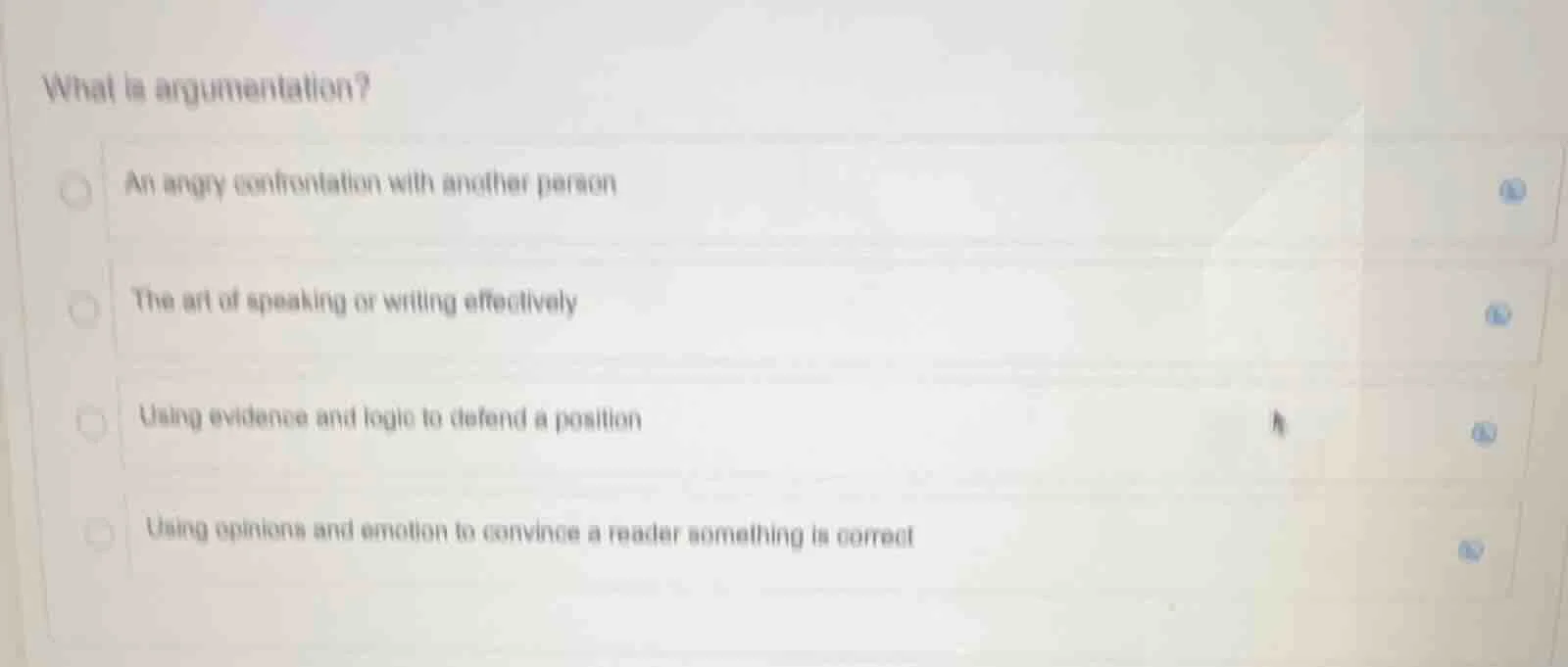 what is argumentation?an angry confrontation with another personthe art…